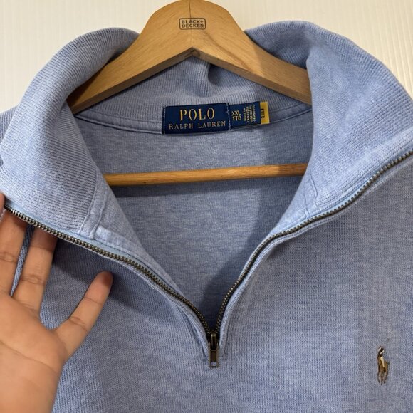 Polo Ralph Lauren Sweater Mens XXL Blue 100% Cotton 1/4 Zip Long Sleeve Pullover - Picture 10 of 15